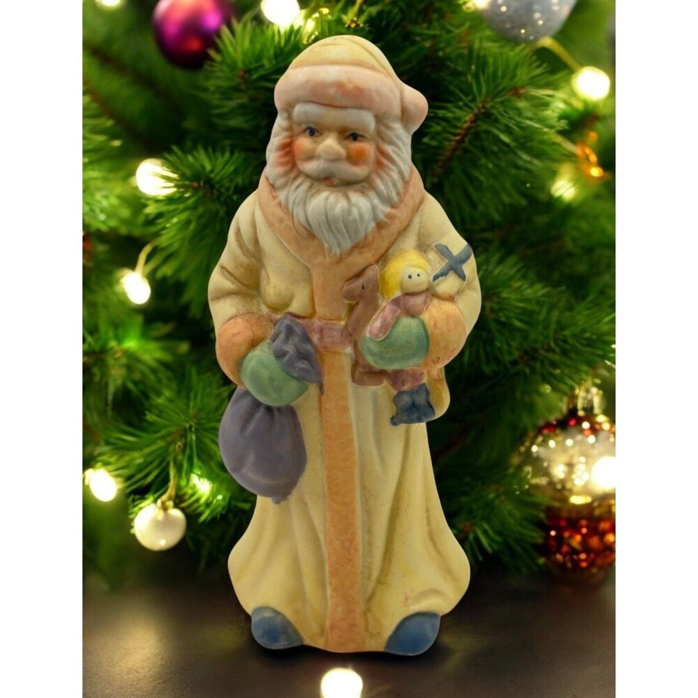 Vintage Santa Claus Christmas Figurine with Toys Ceramic Hand-Painted Decoration